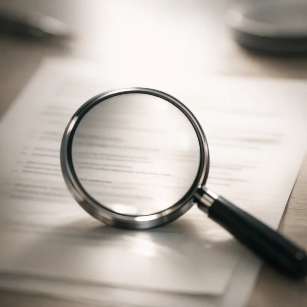 A magnifying glass over a document concept