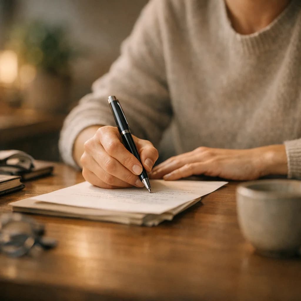 A person writing naturally at a desk