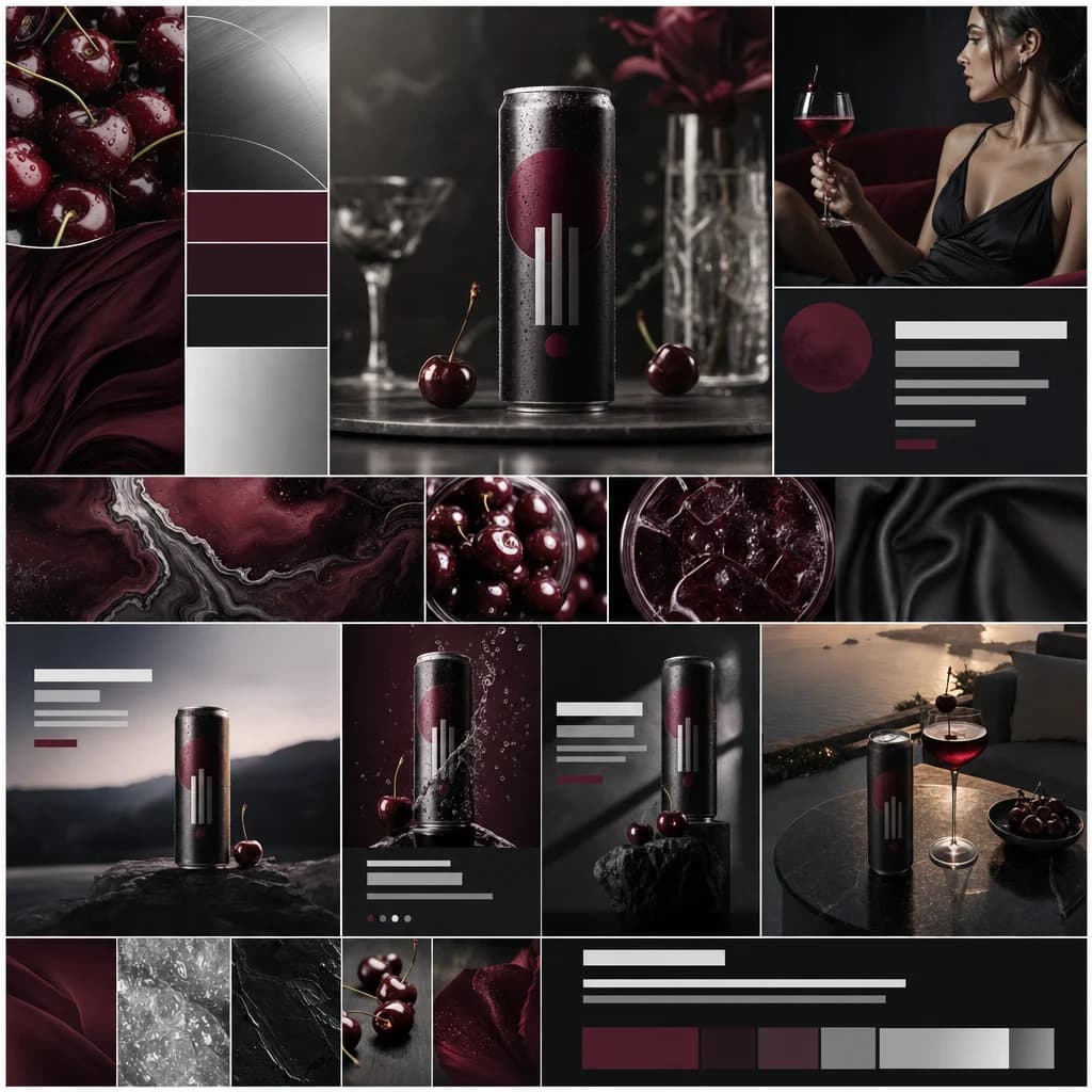 AI-generated brand campaign board with product and lifestyle visuals