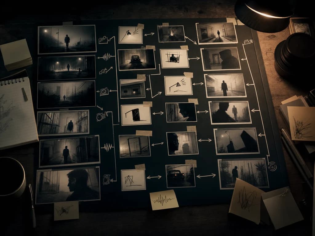 Prompt planning board for an AI video scene