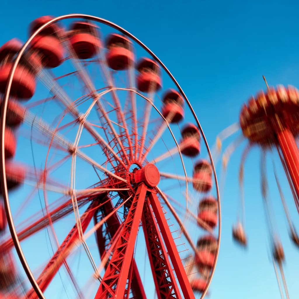 Motion-blurred carnival ride representing fast image generation