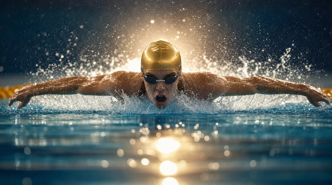 Cinematic swimmer image representing high-speed Gemini image generation
